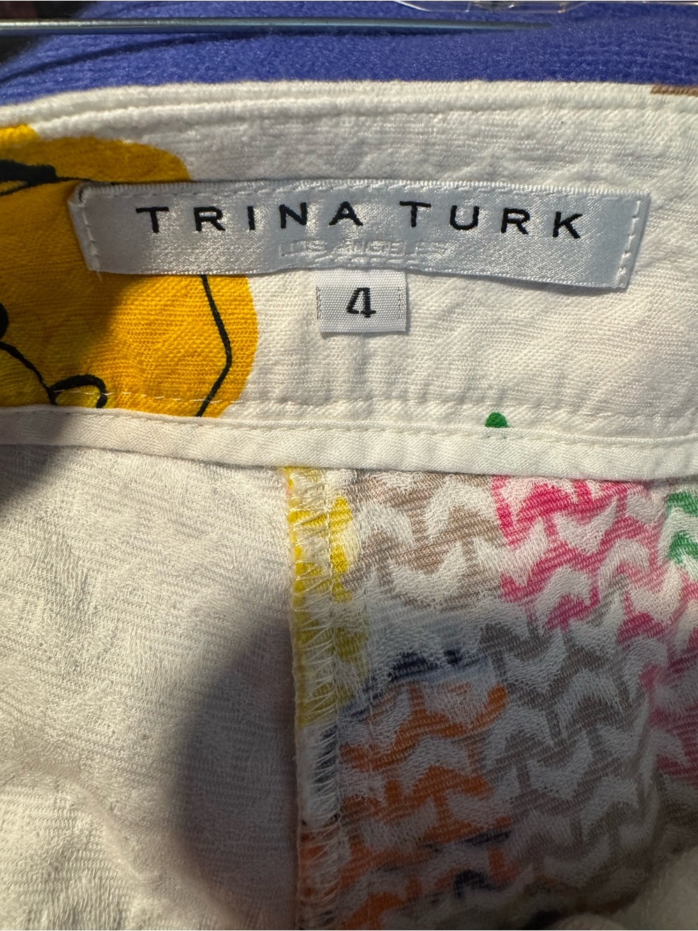 Trina Turk White Floral High-Waist Shorts with Pink, Orange & Yellow - Picture 3 of 4